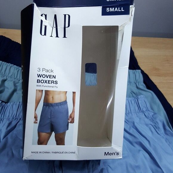 GAP Woven Boxer Shorts Mens Small Solid Blue Navy 3-Pack Functional Fly - Picture 3 of 5